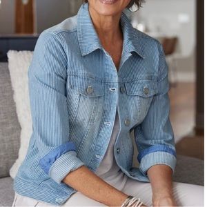 NWT Soft Surroundings Light Denim Railroad Striped Unlined Jacket size Large